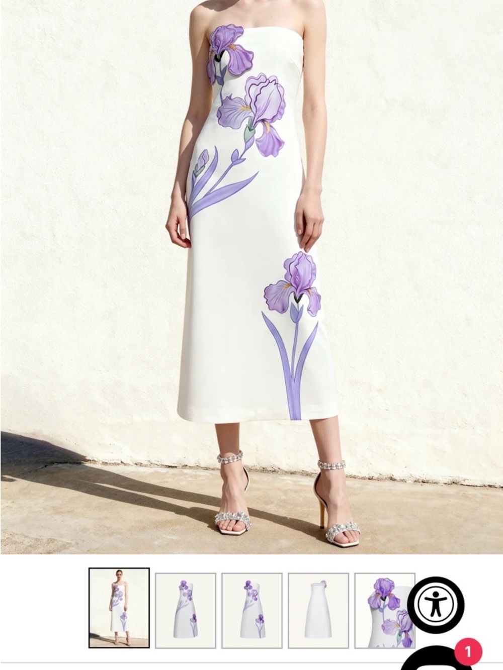 JW PEI White Strapless Midi Dress with Lavender Floral Print